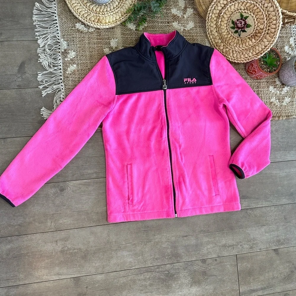 Fila Girls Sports Fleece Full Zip Jacket Ultra Soft Sz XL Hot Pink and Black